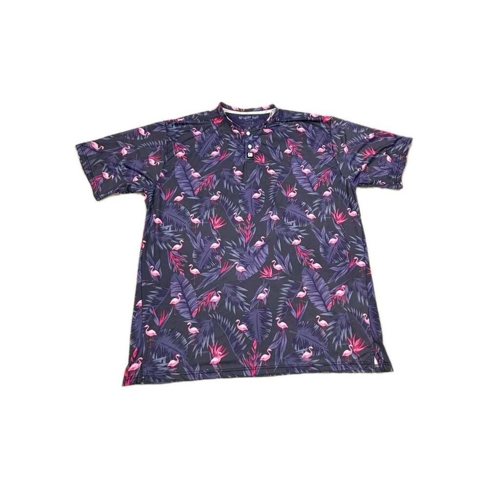 Greater Half Polo Shirt Mens 2XL Purple Flamingos Print Stretch Short Sleeve